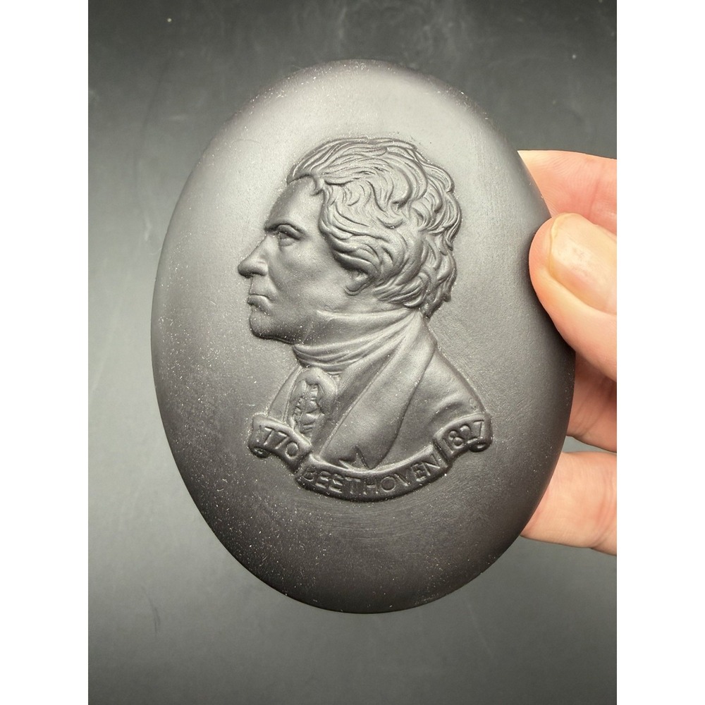 Wedgwood Black Basalt Jasper Medallion Beethoven Portrait Medallion Dated 1970
